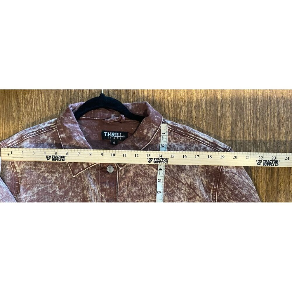 Thrill Women's Long Denim Jacket XL Dark Mauve Buttons Pockets Long Sleeve - Picture 10 of 12